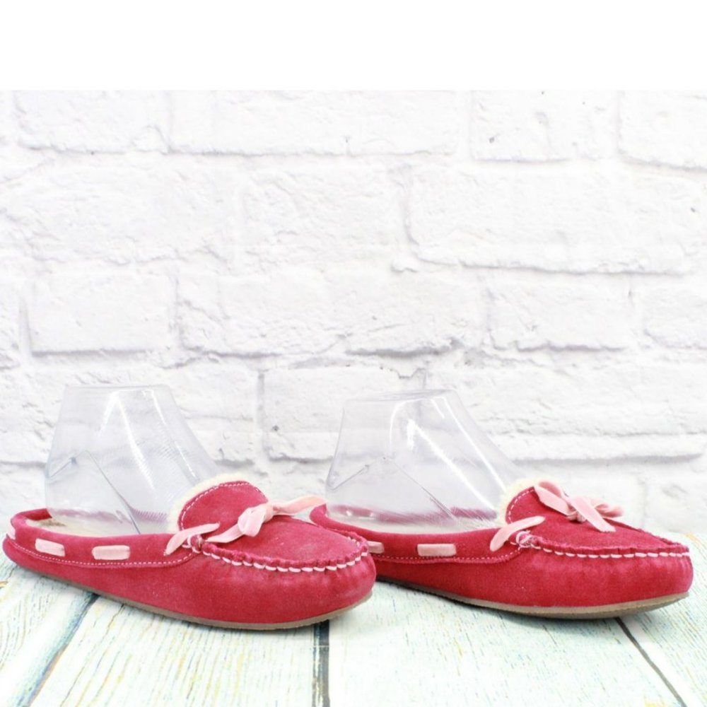 LL Bean Pink Suede Slip On Handsewn Moccasin Toe Loafers Slippers Size 6 M - Picture 3 of 9